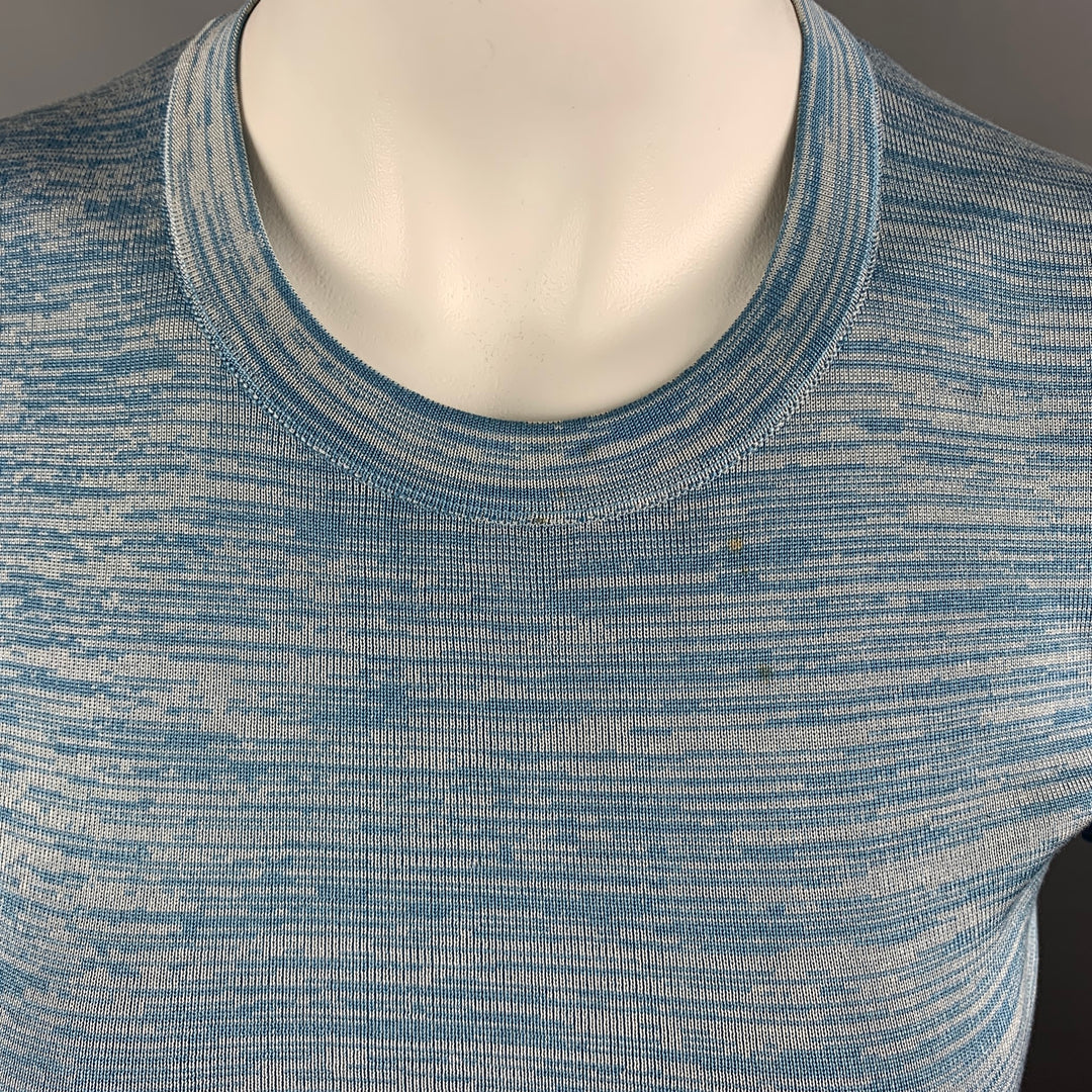 LOUIS VUITTON Size XS Light Blue & White Heather Silk T-Shirt