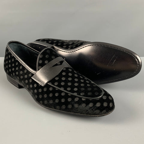 MAGNANNI Size 9 Black Polka Dot Velvet Slip On Loafers