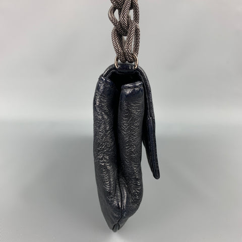 MICHELE Black Textured Leather Gun Metal Chain Handbag