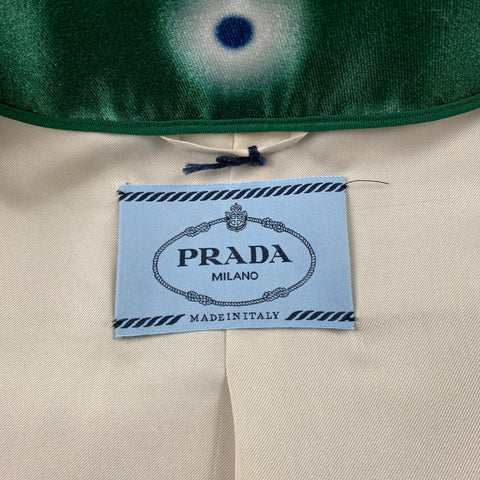 PRADA Talla 2 Abrigo de noche de poliéster y seda con estampado de puntos de sarga verde