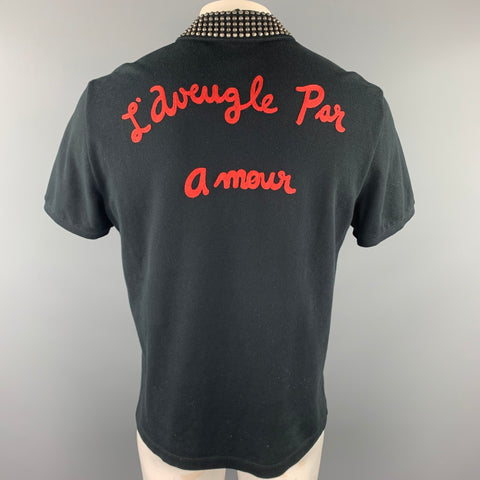 GUCCI Size XXL Black Blind For Love Studded Pique Buttoned