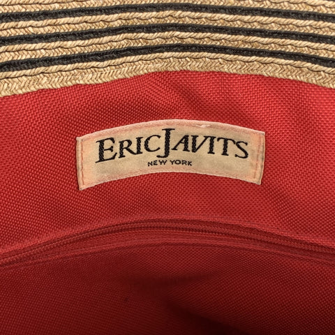 ERIC JAVITS Stripe Beige Straw Leather Tote Handbag & Leather Goods