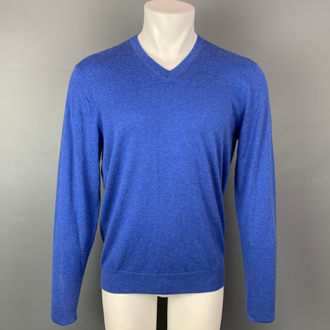 NEIMAN MARCUS Talla M Jersey de punto de cachemir / seda con cuello en V azul