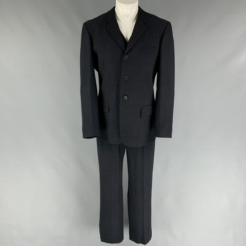 JEAN PAUL GAULTIER Size 40 Navy Black Stripe Wool Notch Lapel Suit