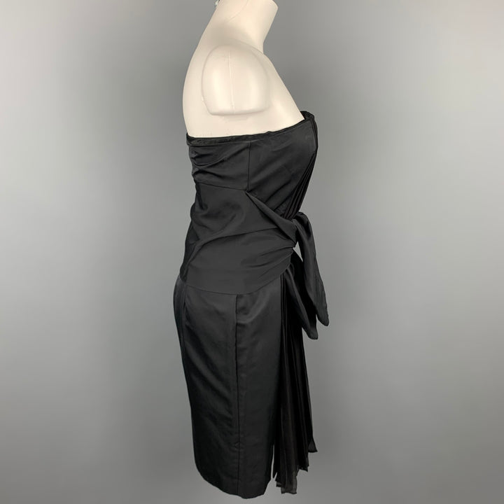 GIAMBATTISTA VALLI Talla 6 Vestido de cóctel con lazo de cintura ancha de algodón / seda plisado negro