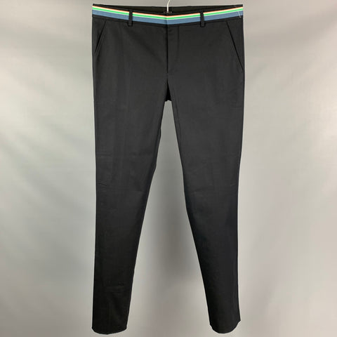 WALTER VAN BEIRENDONCK SS 17 Size 36 Black Wool / Polyester Ribbon Waistband Dress Pants