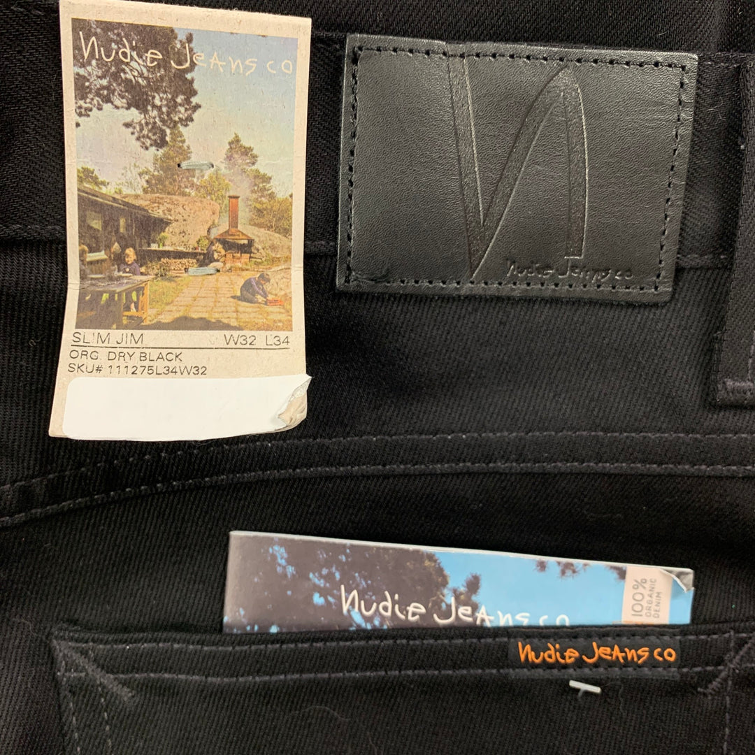 NUDIE JEANS Size 32 Black Cotton Slim Zip Fly Jeans