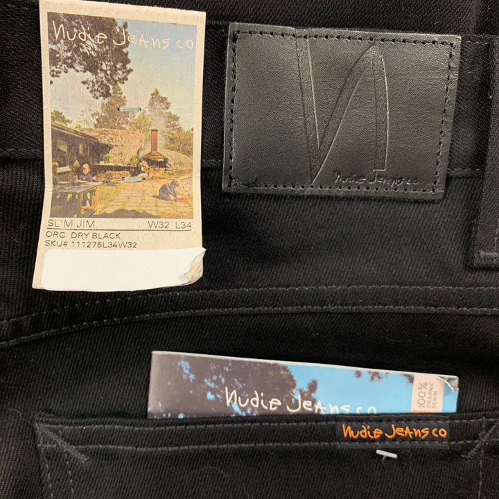 NUDIE JEANS Size 32 Black Cotton Slim Zip Fly Jeans