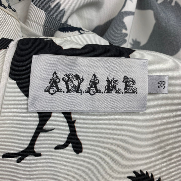 AWAKE 2014 Size 2 White & Black Twill Rooster Print Cotton / Viscose Blouse