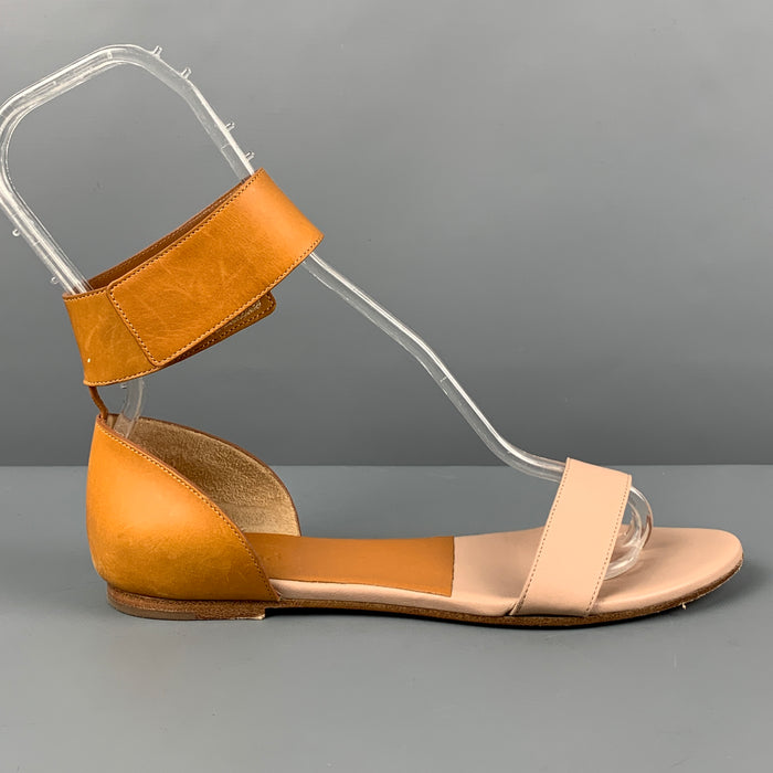 CHLOE Lazise Size 6.5 Tan Leather Color Block Ankle Strap Sandals