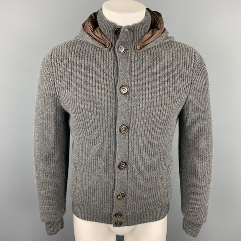 BRUNELLO CUCINELLI Size 40 Dark Gray Knitted Cashmere Buttoned Jacket