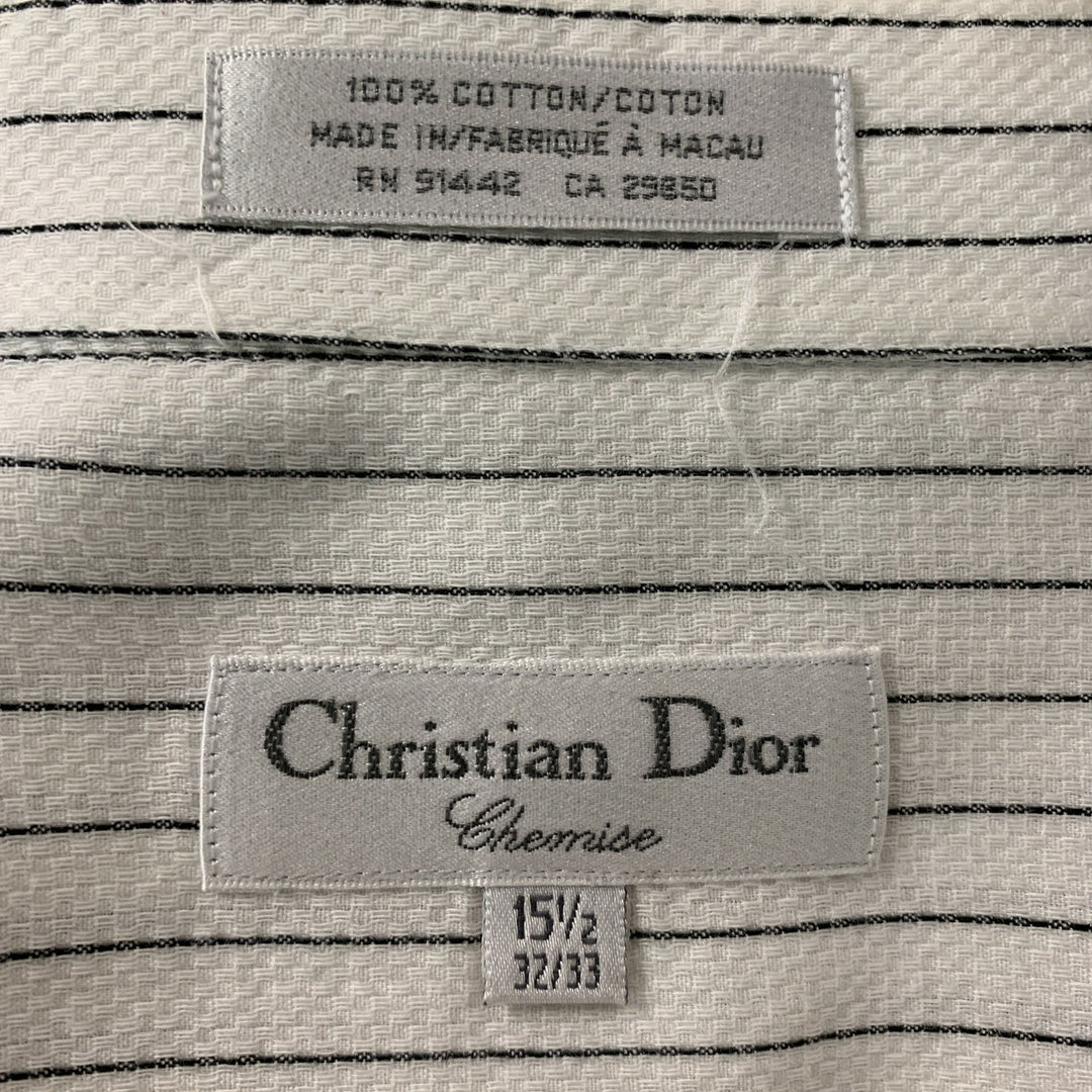 CHRISTIAN DIOR Taille M Off White Stripe Cotton French Cuff Chemise à manches longues
