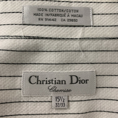 CHRISTIAN DIOR Size M Off White Stripe Cotton French Cuff Long Sleeve Shirt