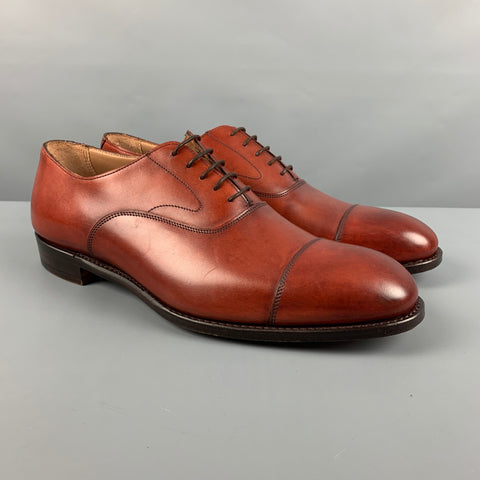 JOSEPH CHEANEY Size 10.5 Burgundy Solid Leather Cap Toe Lace Up Shoes