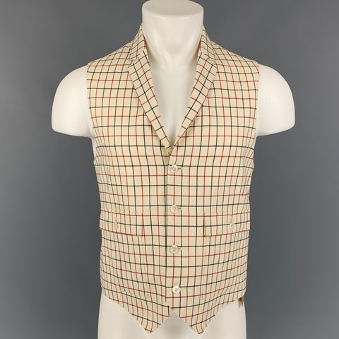 BLACK FLEECE Size M Beige & Navy Window Pane Wool Notch Lapel Vest