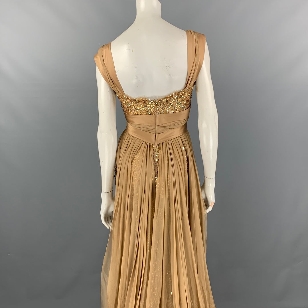 ZUHAIR MURAD Talla 4 Vestido de mezcla de seda con lentejuelas beige y dorado