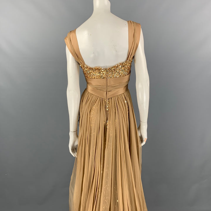 ZUHAIR MURAD Talla 4 Vestido de mezcla de seda con lentejuelas beige y dorado