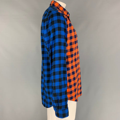 MARC by MARC JACOBS Size XL Blue Orange Checkered Cotton Long Sleeve Shirt