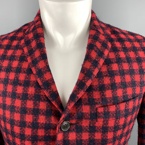 BLACK FLEECE Size 38  Red & Navy Checkered Plaid Tweed Sport Coat