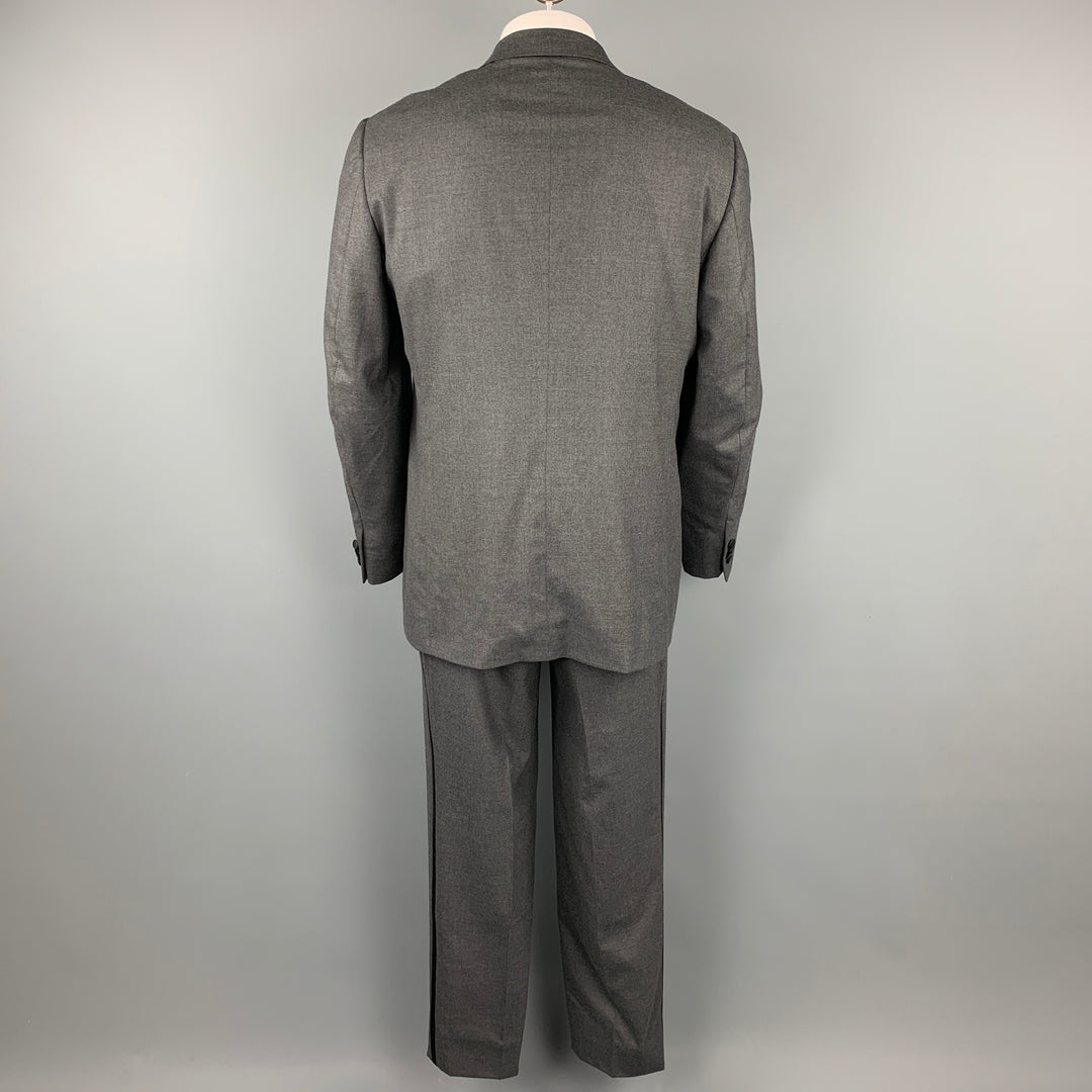 ISAIA Long Size 48 Charcoal & Black Two Toned Wool / Silk Peak Lapel Tuxedo Suit