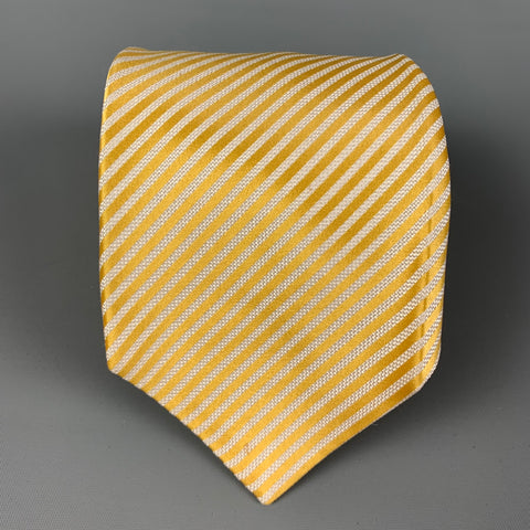 KITON Yellow White Diagonal Stripe Silk Tie