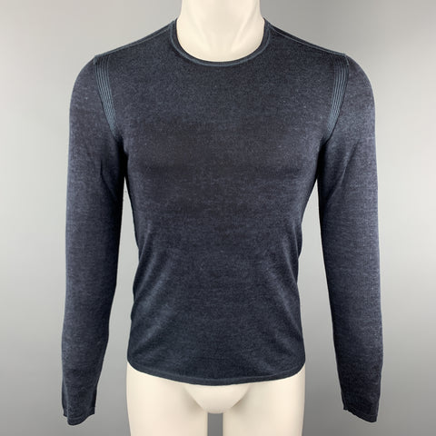 JOHN VARVATOS Size S Black & Navy Heather Silk / Cashmere Crew-Neck Pullover Sweater