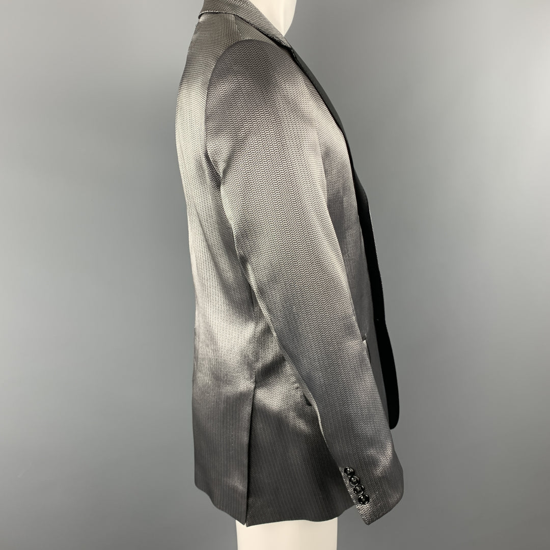 DOLCE &amp; GABBANA Taille 40 Manteau de sport en mélange de soie à chevrons argenté et noir