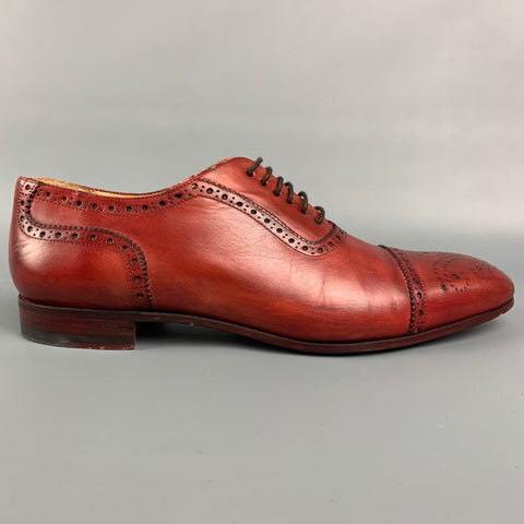 PAUL SMITH Size 11 Brick Antique Leather Cap Toe Lace Up Shoes