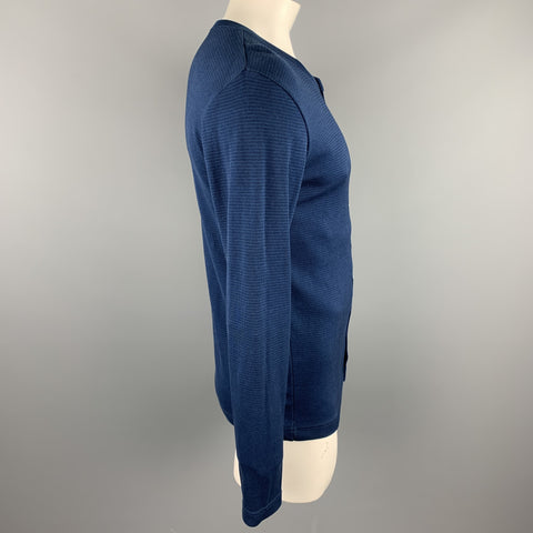 S.N.S HERNING Size M Navy Striped Trim Cotton Crew-Neck Cardigan