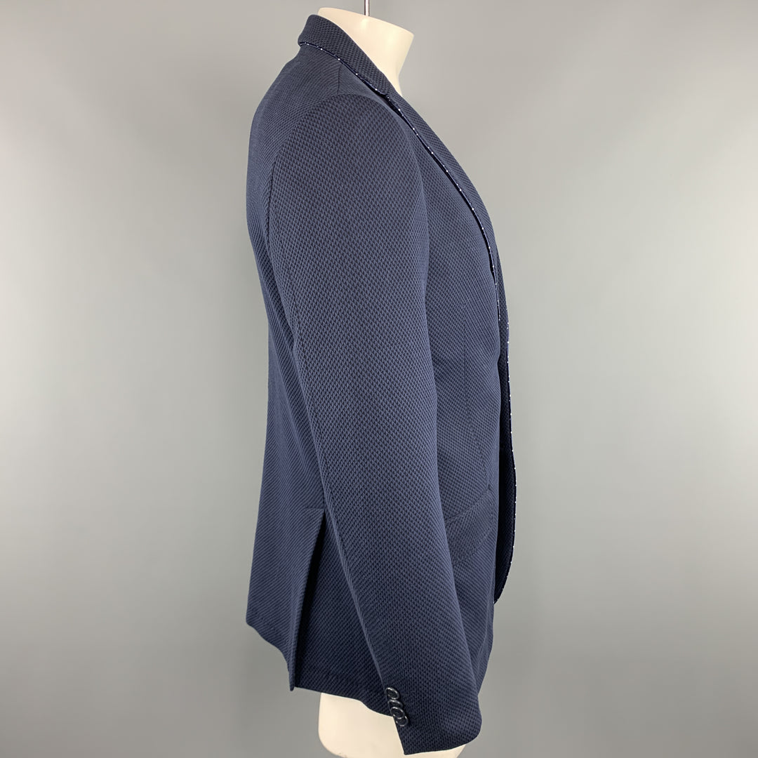 ETRO Size 44 Navy Textured Long Cotton Notch Lapel Sport Coat