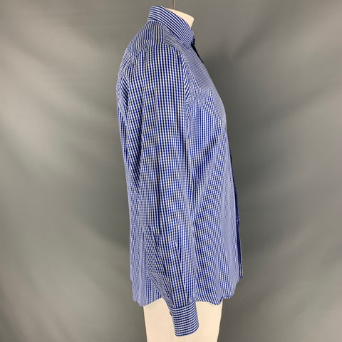 PAUL SMITH Size XL Blue & White Gingham Cotton Slim Fit Long Sleeve Shirt