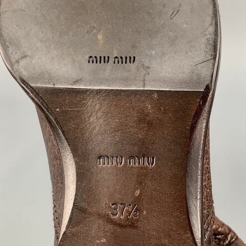 MIU MIU Size 7.5 Brown Pebble Grain Leather Boots