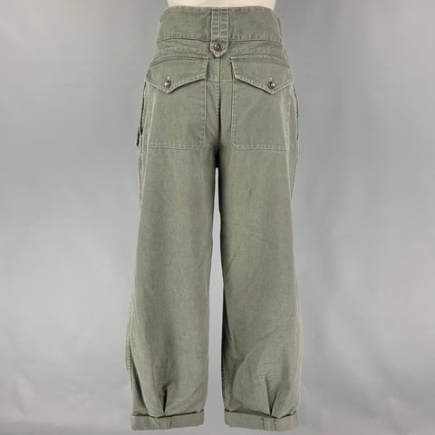 SAINT LAURENT Pantalon décontracté court en ramie en coton olive taille 4