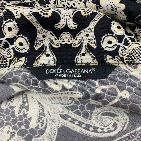 DOLCE & GABBANA Size M Black White Print Silk Button Up Long Sleeve Shirt