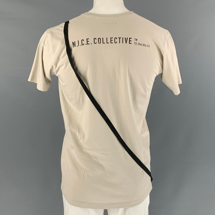 NICE COLLECTIVE Size L Beige Graphic Cotton Crew-Neck T-shirt
