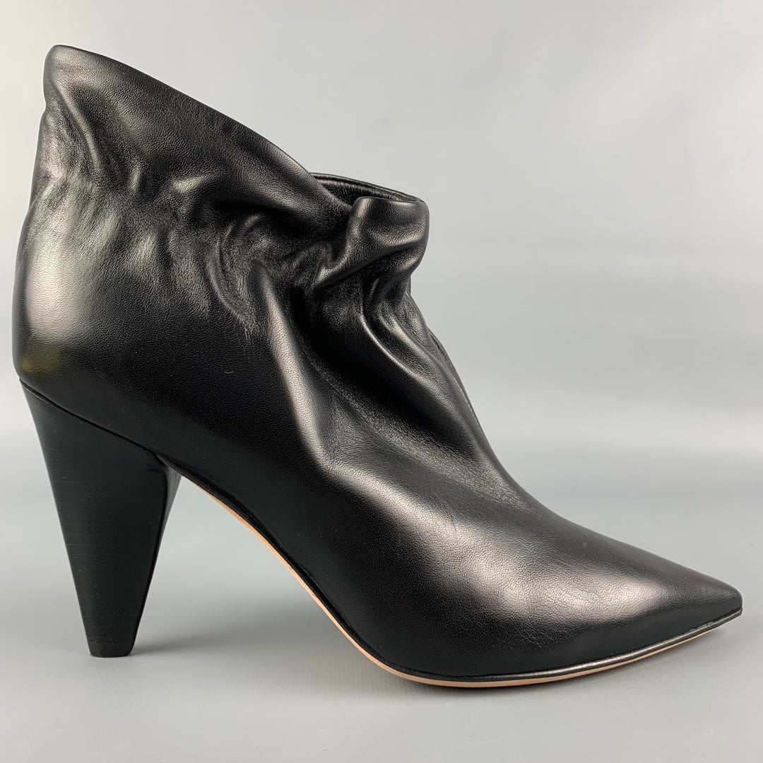 DEREK LAM Size 7.5 Black Leather Ruched Ankle Boots