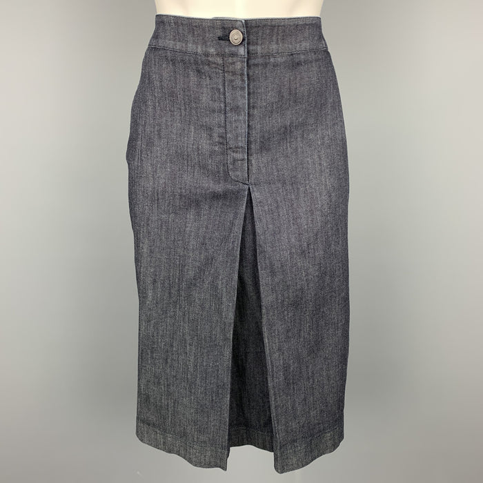 SALVATORE FERRAGAMO Size 10 Blue Denim Single Pleat Zip Fly Skirt