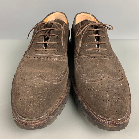A.TESTONI Size 7.5 Brown Perforated Suede Wingtip Lace Up Shoes