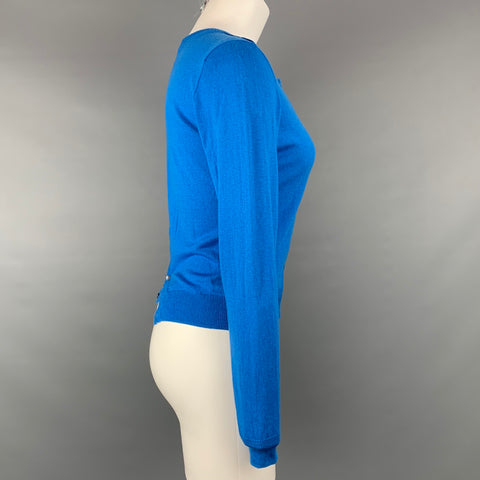 MARGARET OLEARY Talla XS Cárdigan con botones de algodón de jersey azul