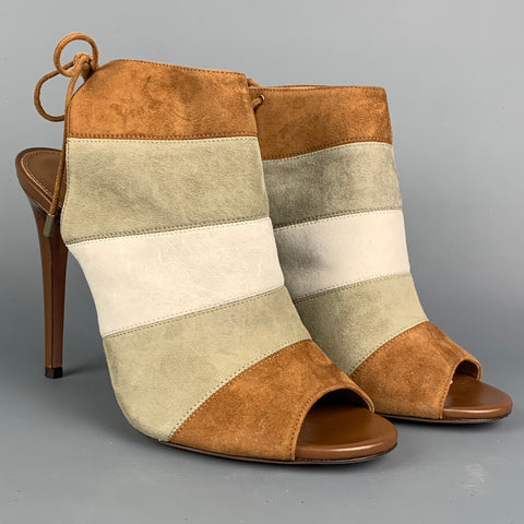 AQUAZZURA Size 8.5 Grey & Tan Color Block Suede Open Toe Boots