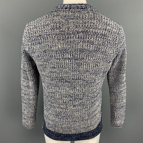BURBERRY PRORSUM Spring 2012 Size L Navy & White Knitted Wool Fisherman Scoop Neck Sweater