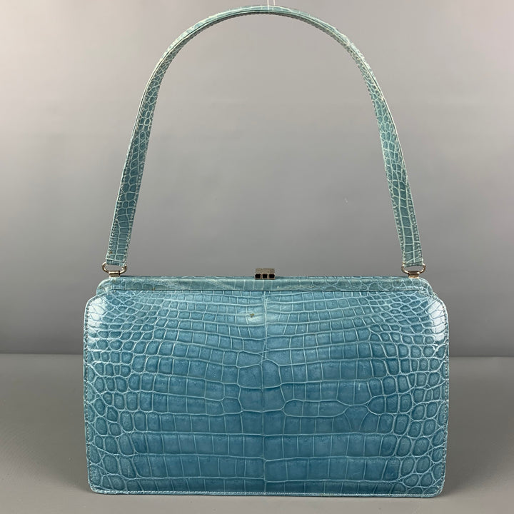 LAMBERTSON TRUEX Blue Alligator Leather Top Handles Handbag