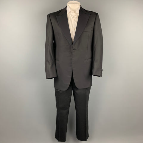 OXXFORD CLOTHES 42 Regular Black Wool Peak Lapel Tuxedo Suit