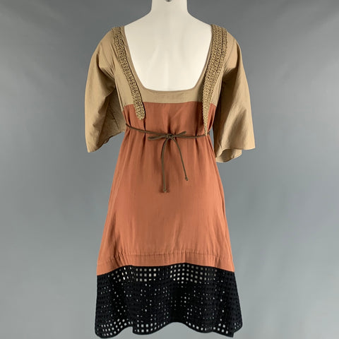 MARNI Size 4 Beige Brick Aplique A-Line Dress