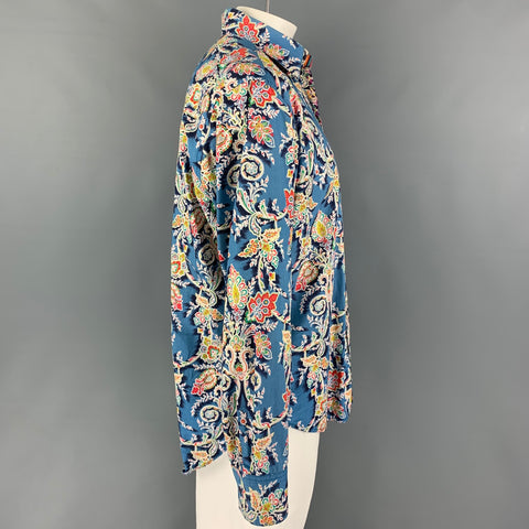 ROBERT GRAHAM Talla XL Camisa de manga larga de algodón paisley multicolor azul