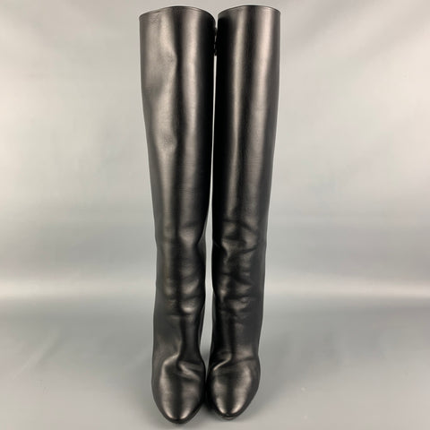 SAINT LAURENT Size 8 Black Sleek Calfskin Knee Boots