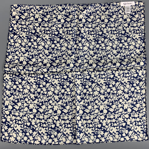 PAUL SMITH Navy White Floral Silk Twill Pocket Square
