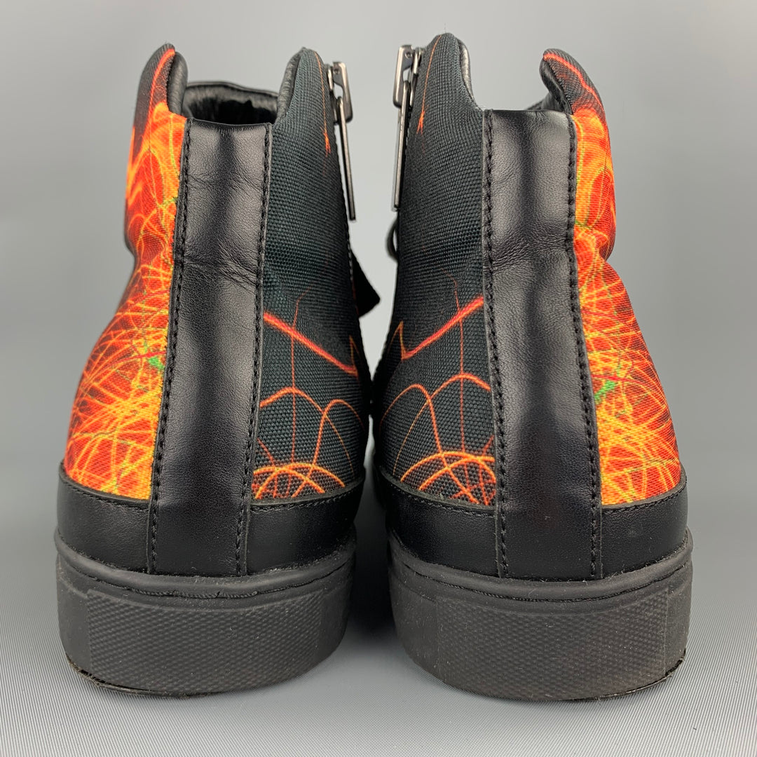 ISSEY MIYAKE Size 11 Black & Orange Print Canvas High Top Sneakers