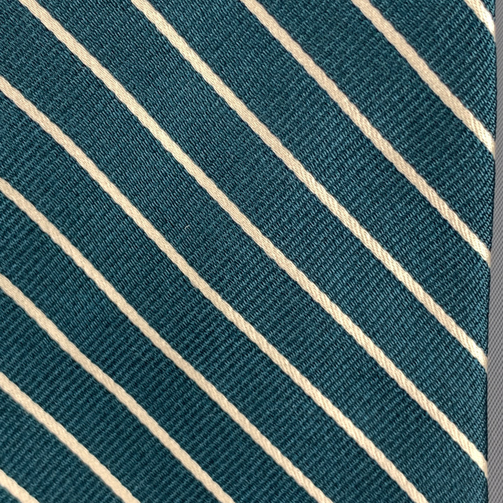 MICHAEL BASTIAN Green & White Diagonal Striped Silk Tie