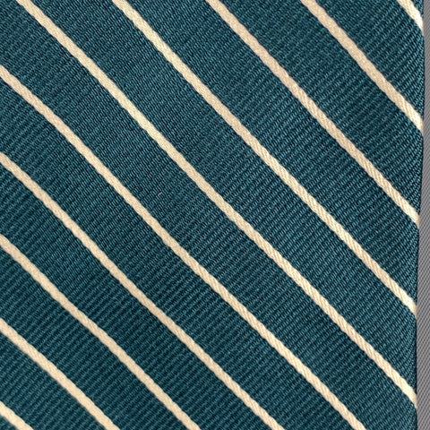 MICHAEL BASTIAN Green & White Diagonal Striped Silk Tie